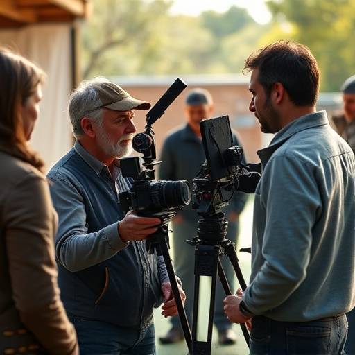 Image d'un r√©alisateur dirigeant des acteurs sur un plateau de tournage, repr√©sentant le cours de direction d'acteurs.