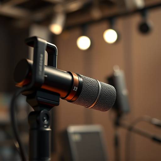 Microphone professionnel utilis√© pour l'enregistrement sonore sur un plateau, illustrant un cours sur la conception sonore et l'enregistrement audio.