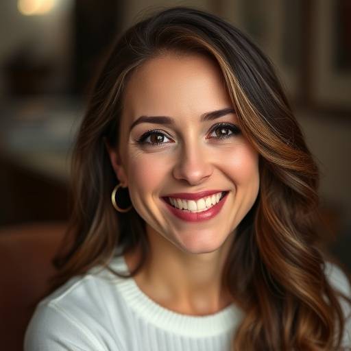 Portrait d'Isabelle Moreau, une sc√©nariste prim√©e avec un sourire chaleureux.