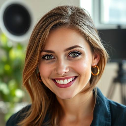 Portrait de Sophie Leclerc, une experte en montage vid√©o avec un regard vif et enthousiaste.
